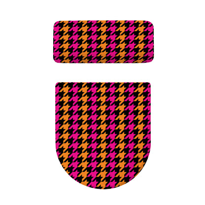 Orange Pink And Black Houndstooth Print Toilet Lid And Tank Cover Set