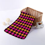Orange Pink And Black Houndstooth Print Towel