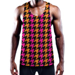 Orange Pink And Black Houndstooth Print Training Tank Top