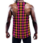Orange Pink And Black Houndstooth Print Training Tank Top