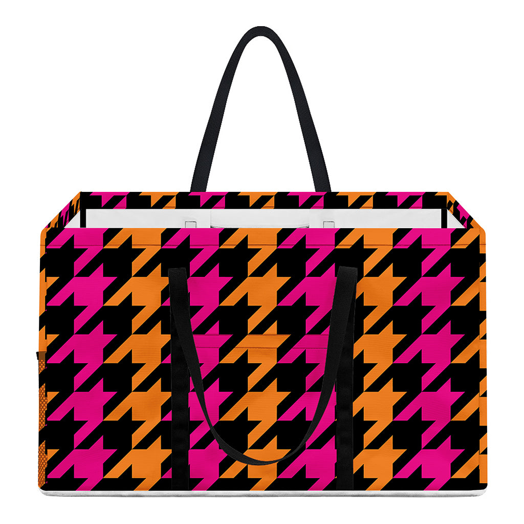 Orange Pink And Black Houndstooth Print Utility Tote Bag