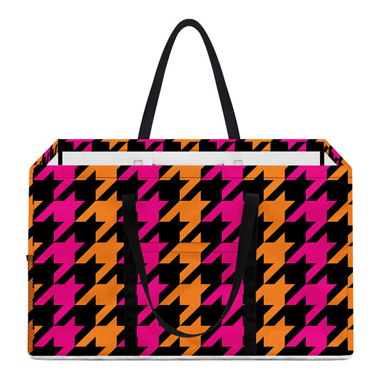 Orange Pink And Black Houndstooth Print Utility Tote Bag