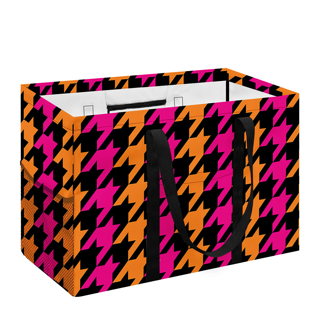 Orange Pink And Black Houndstooth Print Utility Tote Bag