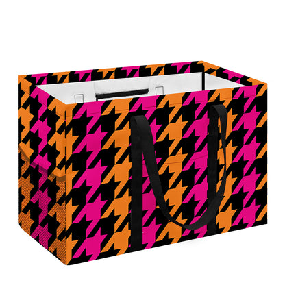 Orange Pink And Black Houndstooth Print Utility Tote Bag