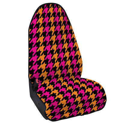 Orange Pink And Black Houndstooth Print Waterproof Car Seat Cover