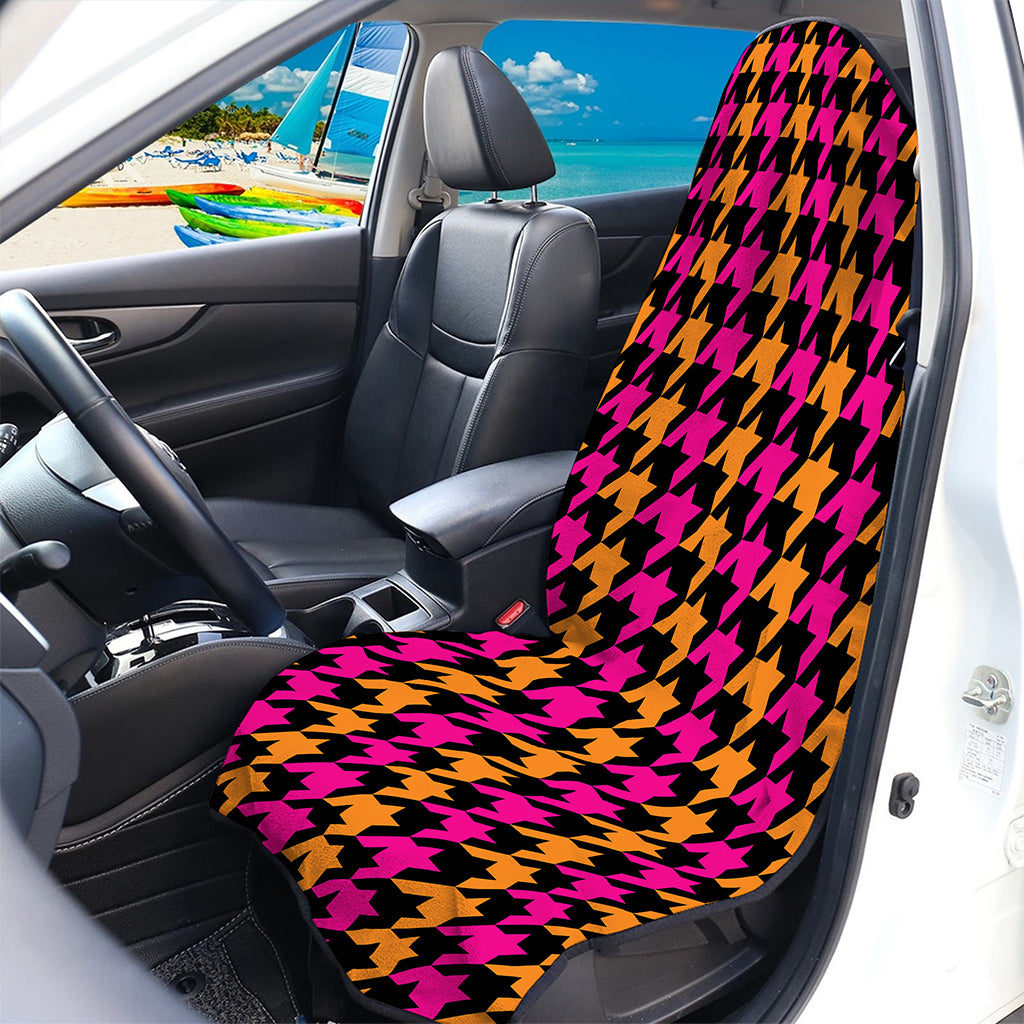 Orange Pink And Black Houndstooth Print Waterproof Car Seat Cover