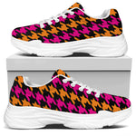 Orange Pink And Black Houndstooth Print White Chunky Shoes