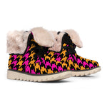 Orange Pink And Black Houndstooth Print Winter Boots