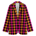 Orange Pink And Black Houndstooth Print Women's Blazer
