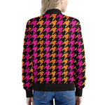 Orange Pink And Black Houndstooth Print Women's Bomber Jacket