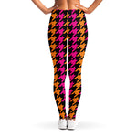 Orange Pink And Black Houndstooth Print Women's Leggings