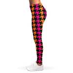 Orange Pink And Black Houndstooth Print Women's Leggings