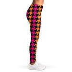 Orange Pink And Black Houndstooth Print Women's Leggings