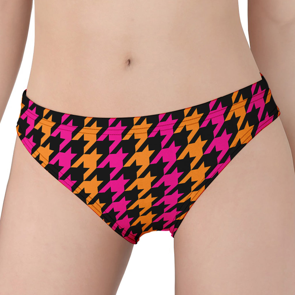 Orange Pink And Black Houndstooth Print Women's Panties