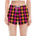 Orange Pink And Black Houndstooth Print Women's Split Running Shorts
