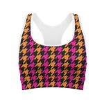 Orange Pink And Black Houndstooth Print Women's Sports Bra