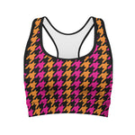Orange Pink And Black Houndstooth Print Women's Sports Bra