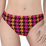 Orange Pink And Black Houndstooth Print Women's Thong