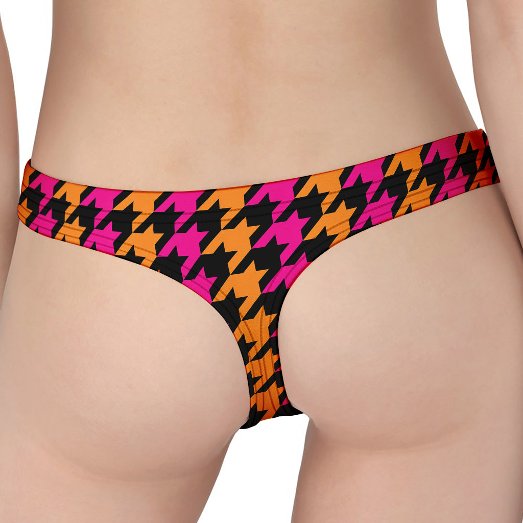 Orange Pink And Black Houndstooth Print Women's Thong