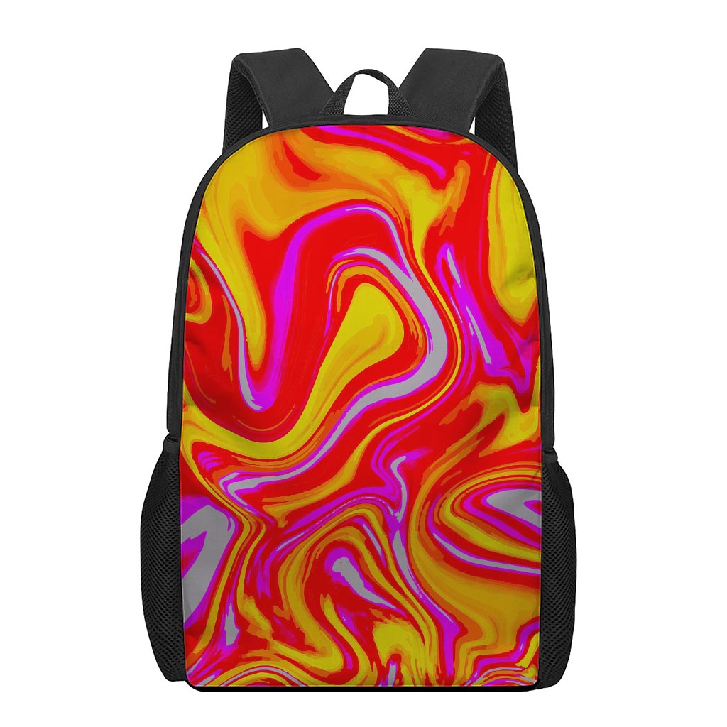 Orange Psychedelic Liquid Trippy Print 17 Inch Backpack