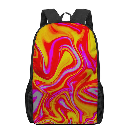 Orange Psychedelic Liquid Trippy Print 17 Inch Backpack