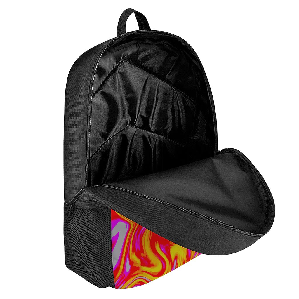 Orange Psychedelic Liquid Trippy Print 17 Inch Backpack