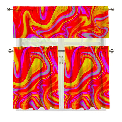 Orange Psychedelic Liquid Trippy Print 3 Piece Kitchen Curtains