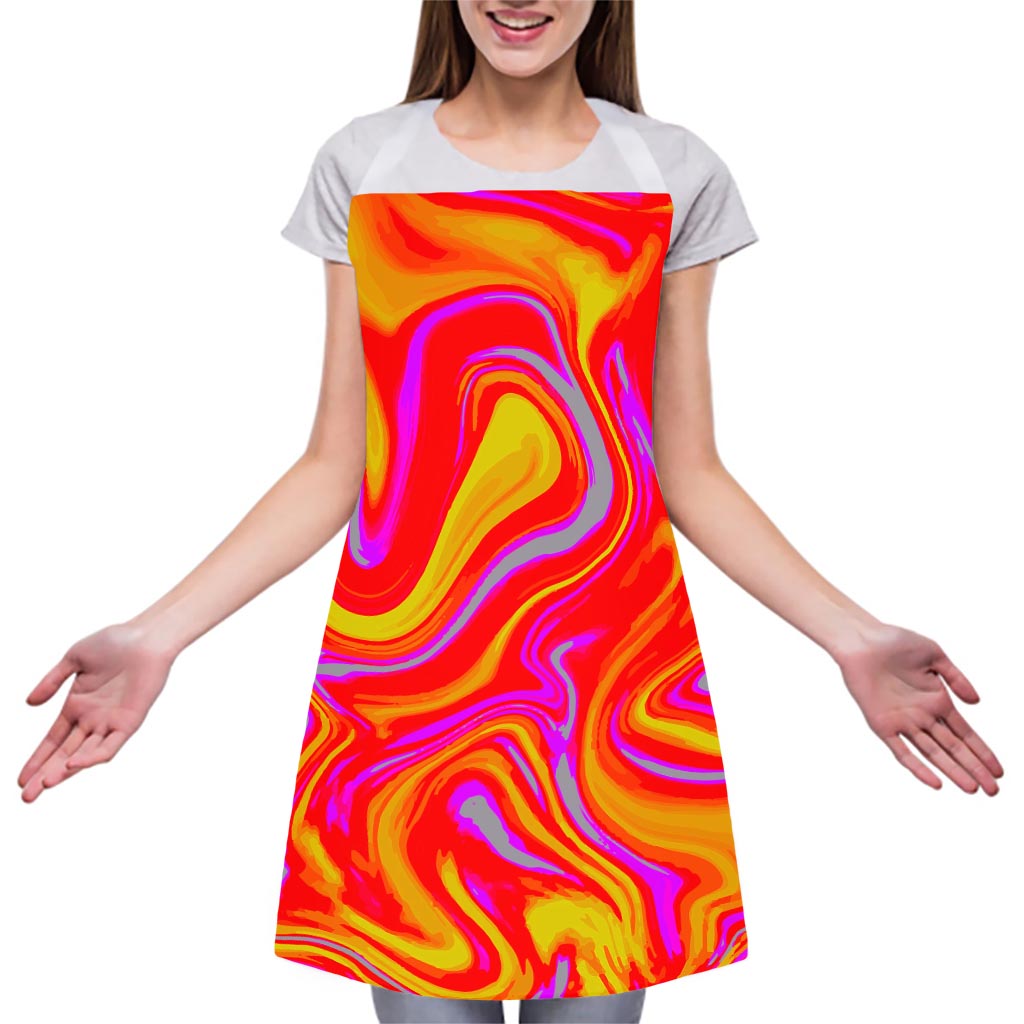 Orange Psychedelic Liquid Trippy Print Adjustable Apron