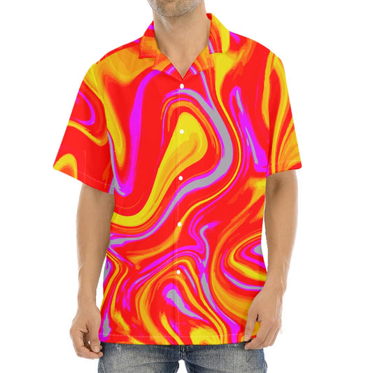 Orange Psychedelic Liquid Trippy Print Aloha Shirt