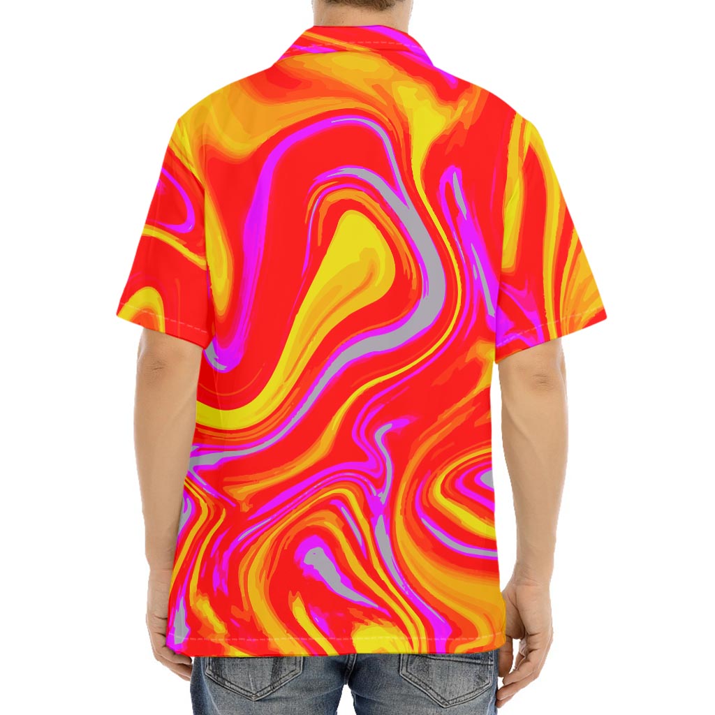 Orange Psychedelic Liquid Trippy Print Aloha Shirt