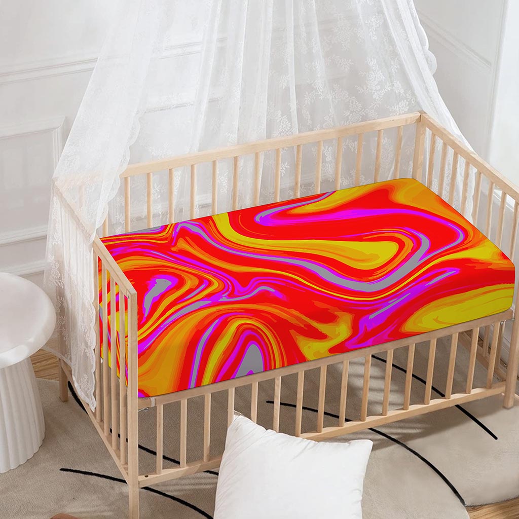 Orange Psychedelic Liquid Trippy Print Baby Crib Sheet