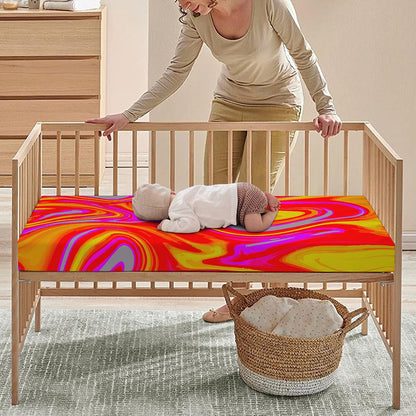 Orange Psychedelic Liquid Trippy Print Baby Crib Sheet