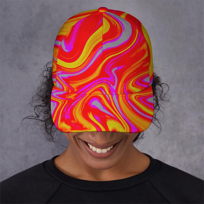 Orange Psychedelic Liquid Trippy Print Baseball Cap