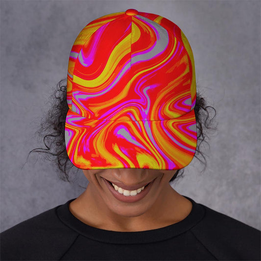 Orange Psychedelic Liquid Trippy Print Baseball Cap