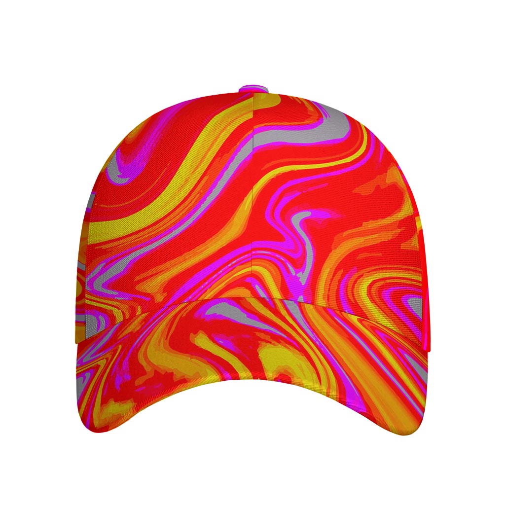 Orange Psychedelic Liquid Trippy Print Baseball Cap