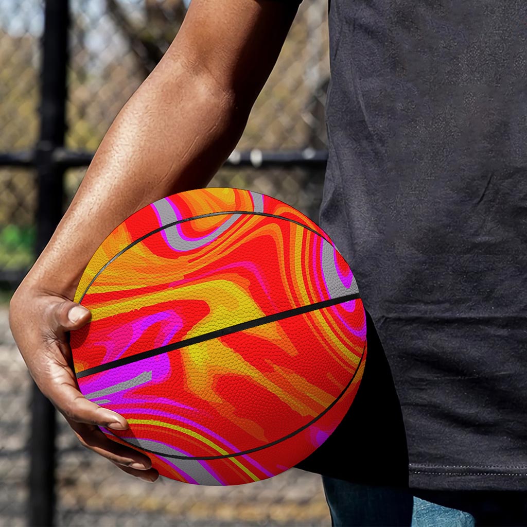 Orange Psychedelic Liquid Trippy Print Basketball