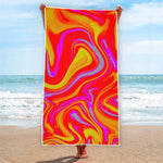 Orange Psychedelic Liquid Trippy Print Beach Towel