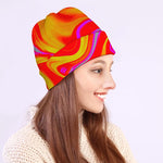 Orange Psychedelic Liquid Trippy Print Beanie