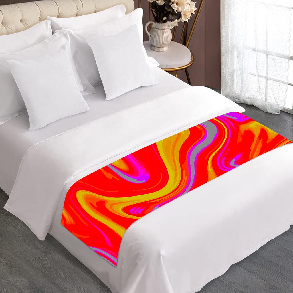 Orange Psychedelic Liquid Trippy Print Bed Runner