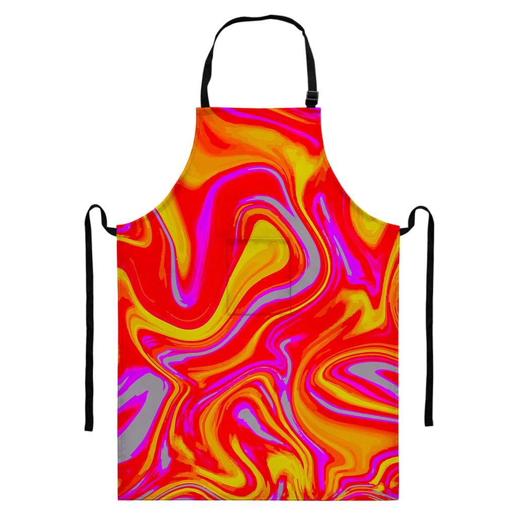 Orange Psychedelic Liquid Trippy Print Bib Apron With Pocket