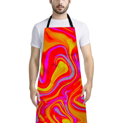 Orange Psychedelic Liquid Trippy Print Bib Apron With Pocket