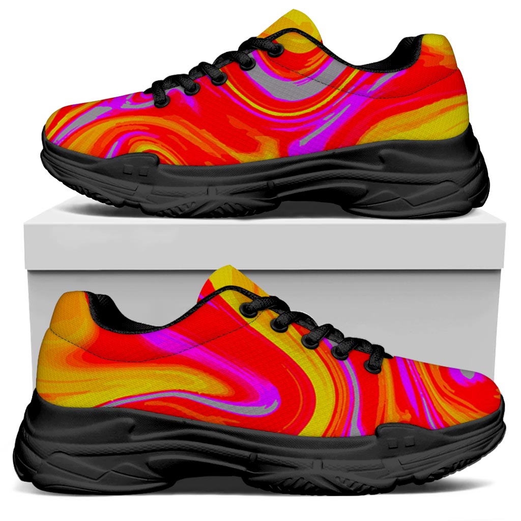 Orange Psychedelic Liquid Trippy Print Black Chunky Shoes