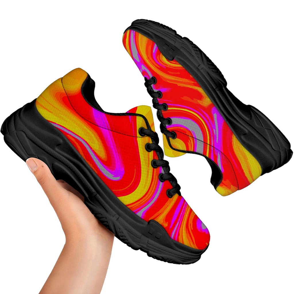 Orange Psychedelic Liquid Trippy Print Black Chunky Shoes