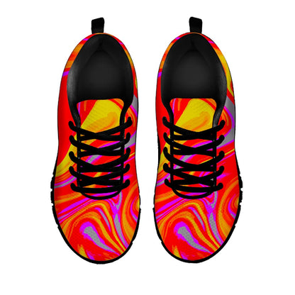 Orange Psychedelic Liquid Trippy Print Black Running Shoes