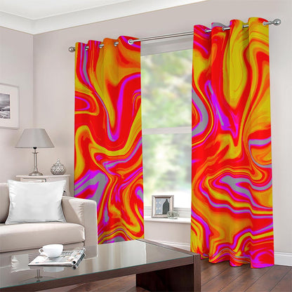 Orange Psychedelic Liquid Trippy Print Blackout Grommet Curtains