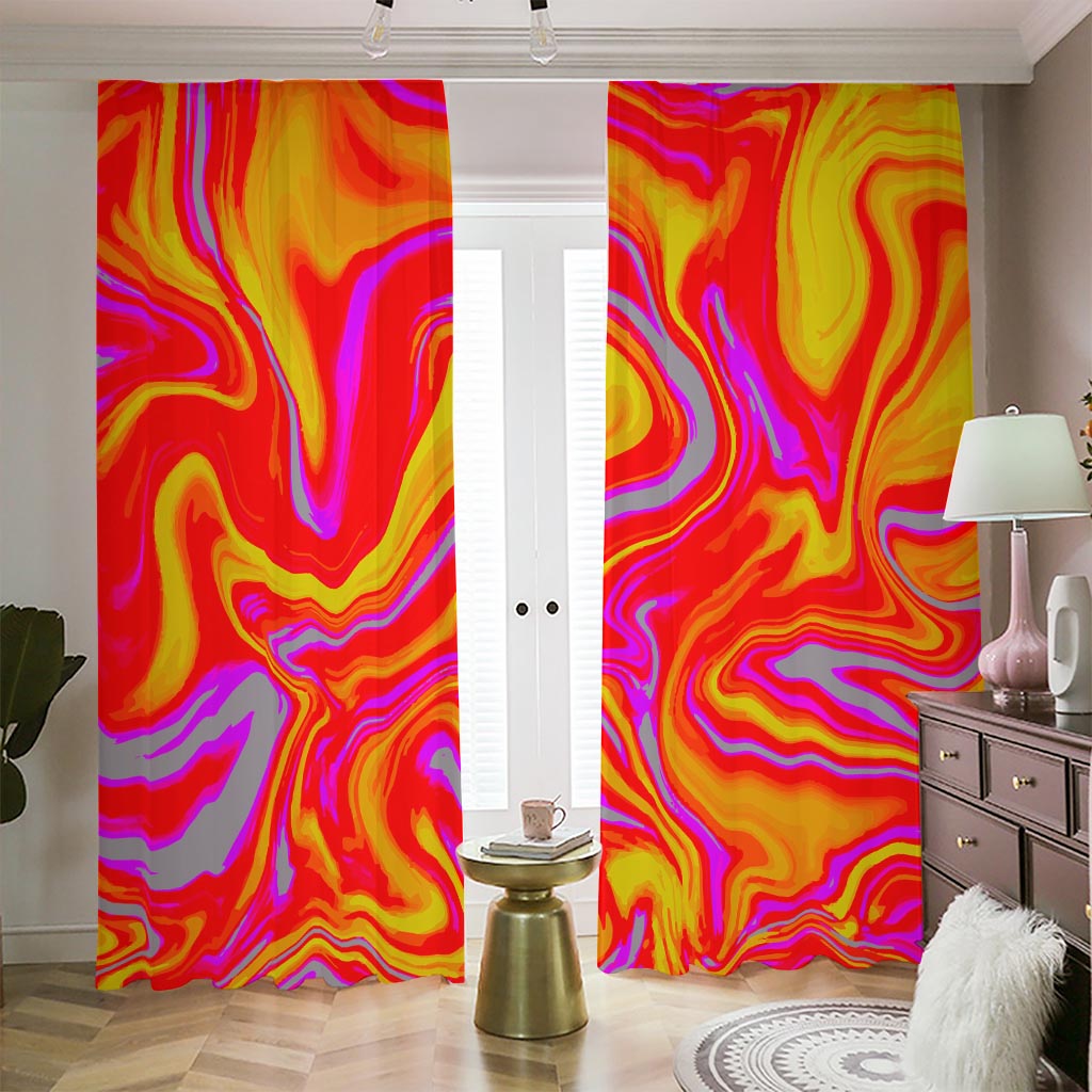 Orange Psychedelic Liquid Trippy Print Blackout Pencil Pleat Curtains