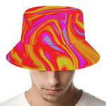 Orange Psychedelic Liquid Trippy Print Bucket Hat