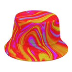 Orange Psychedelic Liquid Trippy Print Bucket Hat