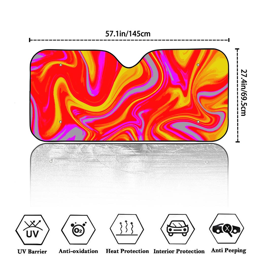 Orange Psychedelic Liquid Trippy Print Car Windshield Sun Shade