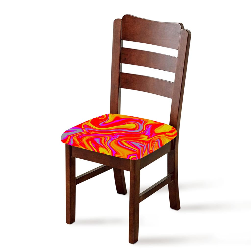 Orange Psychedelic Liquid Trippy Print Chair Cushion Cover